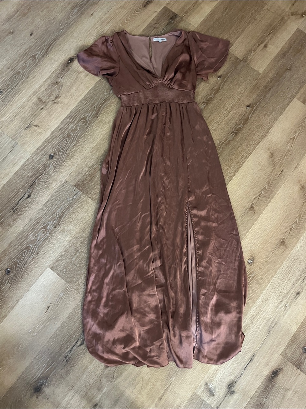 Baltic Born Rust Satin Maxi Dress with Smocked Waist